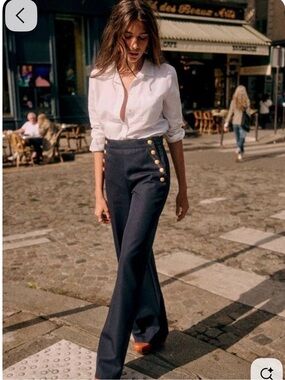 Sezane Jean Marino High-Rise Wide Leg Navy Sailor Women’s size 38 inseam 32